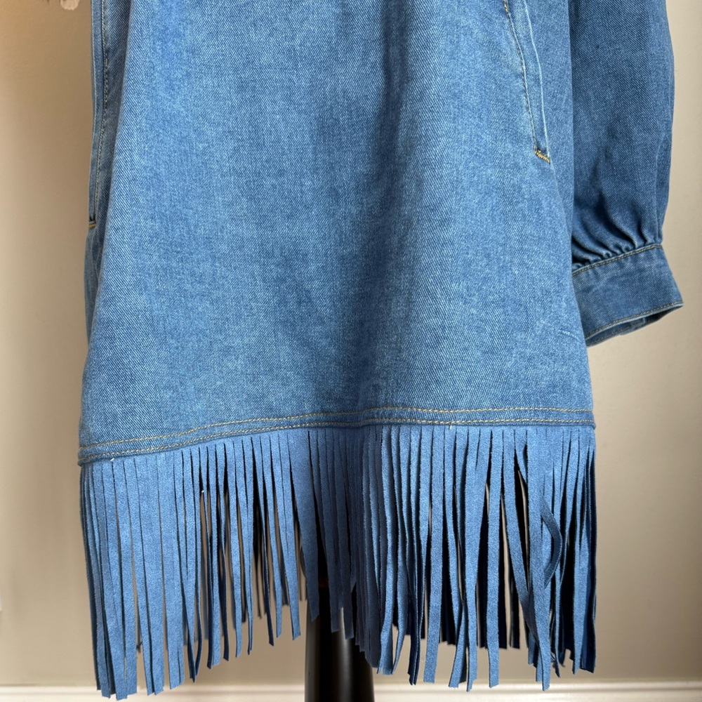 NWT Stylewe Denim Fringe Mock Neck Tunic Dress - Medium - Picture 4 of 16